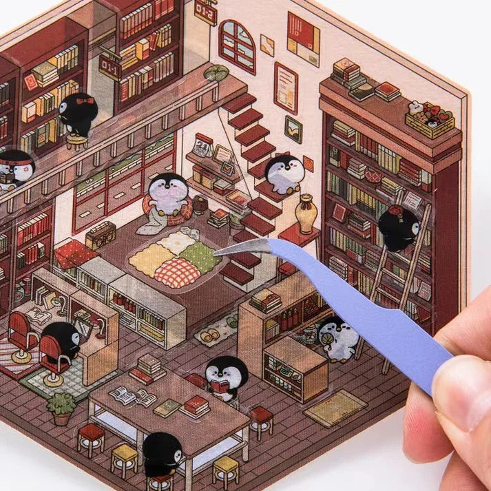 3D Scene Stickers - 8 Themes - Supermarket | Bookstore | Coffee Shop | Restaurant | Warm Home | Hot Spring | Gymnasium | Music Bar