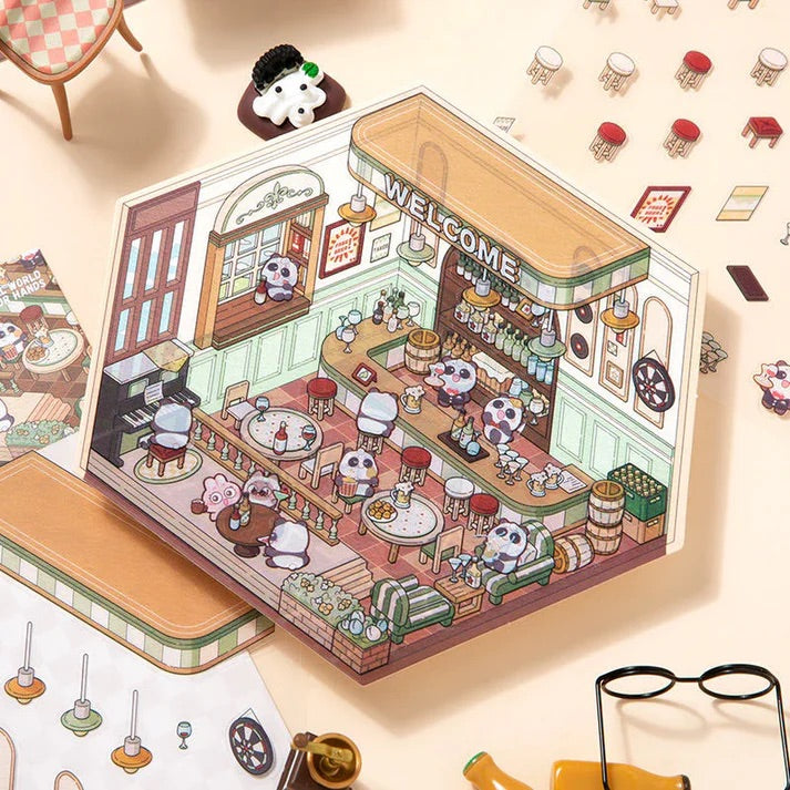 3D Scene Stickers - 8 Themes - Supermarket | Bookstore | Coffee Shop | Restaurant | Warm Home | Hot Spring | Gymnasium | Music Bar
