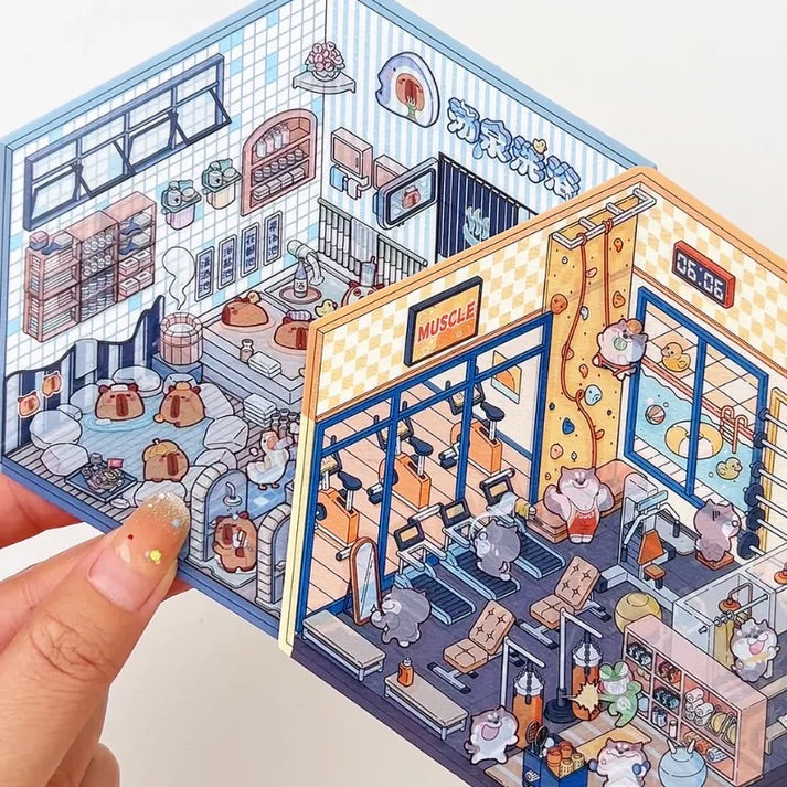 3D Scene Stickers - 8 Themes - Supermarket | Bookstore | Coffee Shop | Restaurant | Warm Home | Hot Spring | Gymnasium | Music Bar
