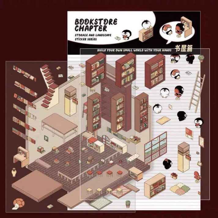 3D Scene Stickers - 8 Themes - Supermarket | Bookstore | Coffee Shop | Restaurant | Warm Home | Hot Spring | Gymnasium | Music Bar
