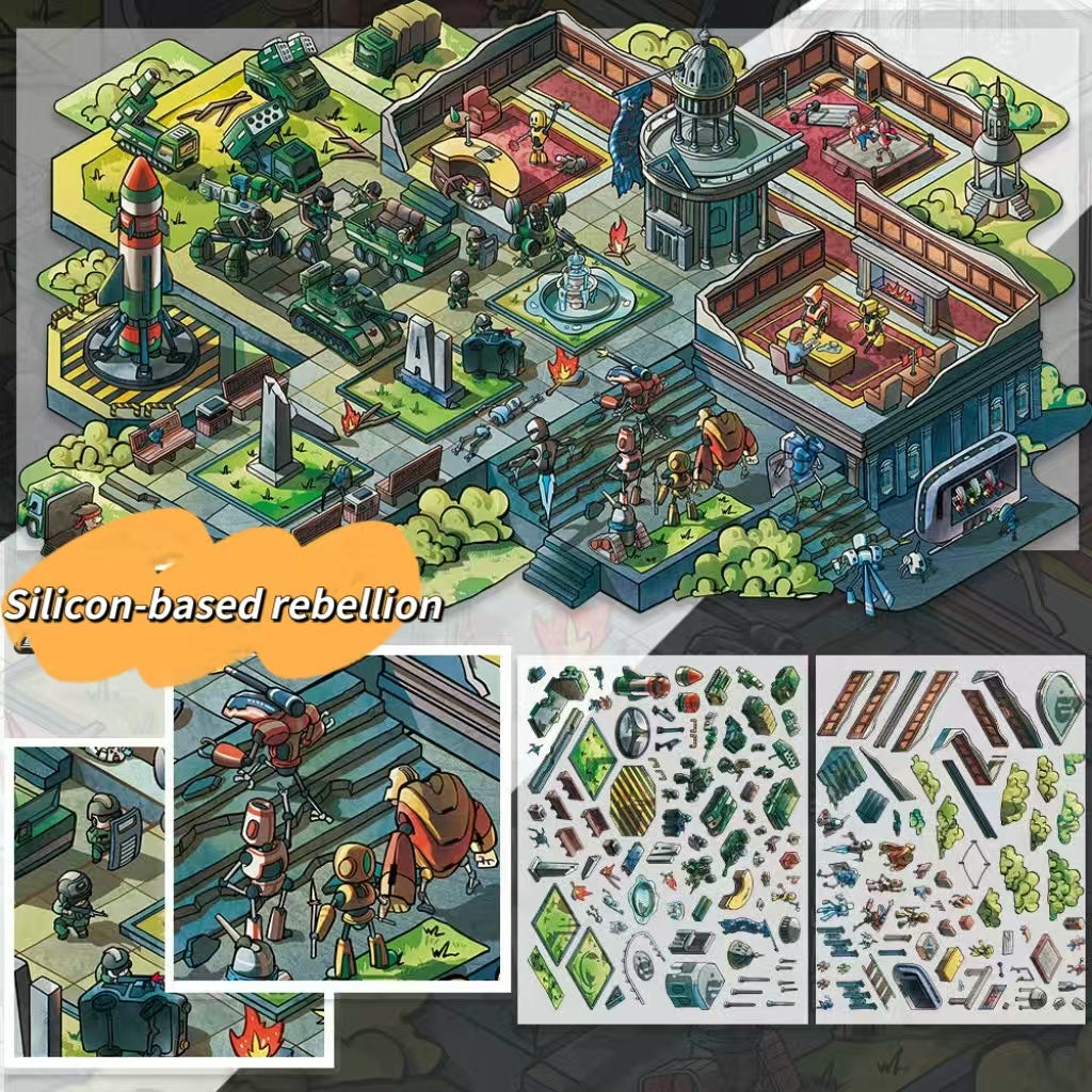 Future Series 2-3D Sticker Scenes -3 Theme Sets: Mobile Machinery City | Silicon-based rebellion  | Origin of mutation
